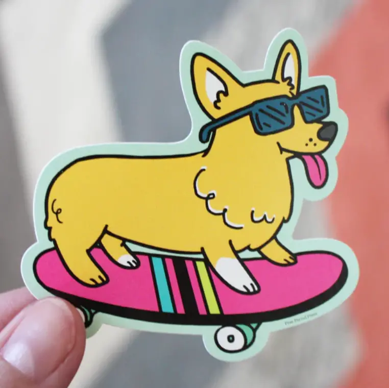 Free Period Press: Corgi Skateboard Sticker 1