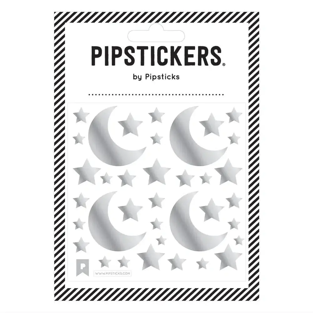 Silver Holographic Moon & Stars Stickers 1
