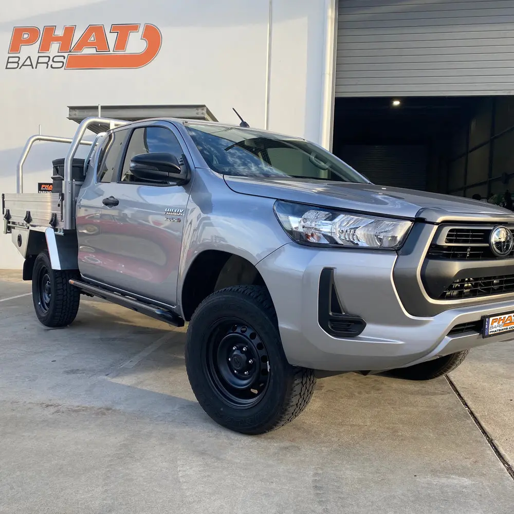 Toyota Hilux N80 Angled Rock Sliders / Side Steps – Powdercoated 1