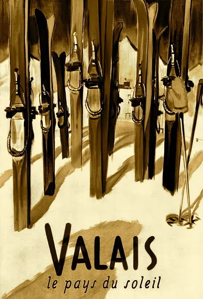 Vintage Ski Poster - Sepia Valias 1
