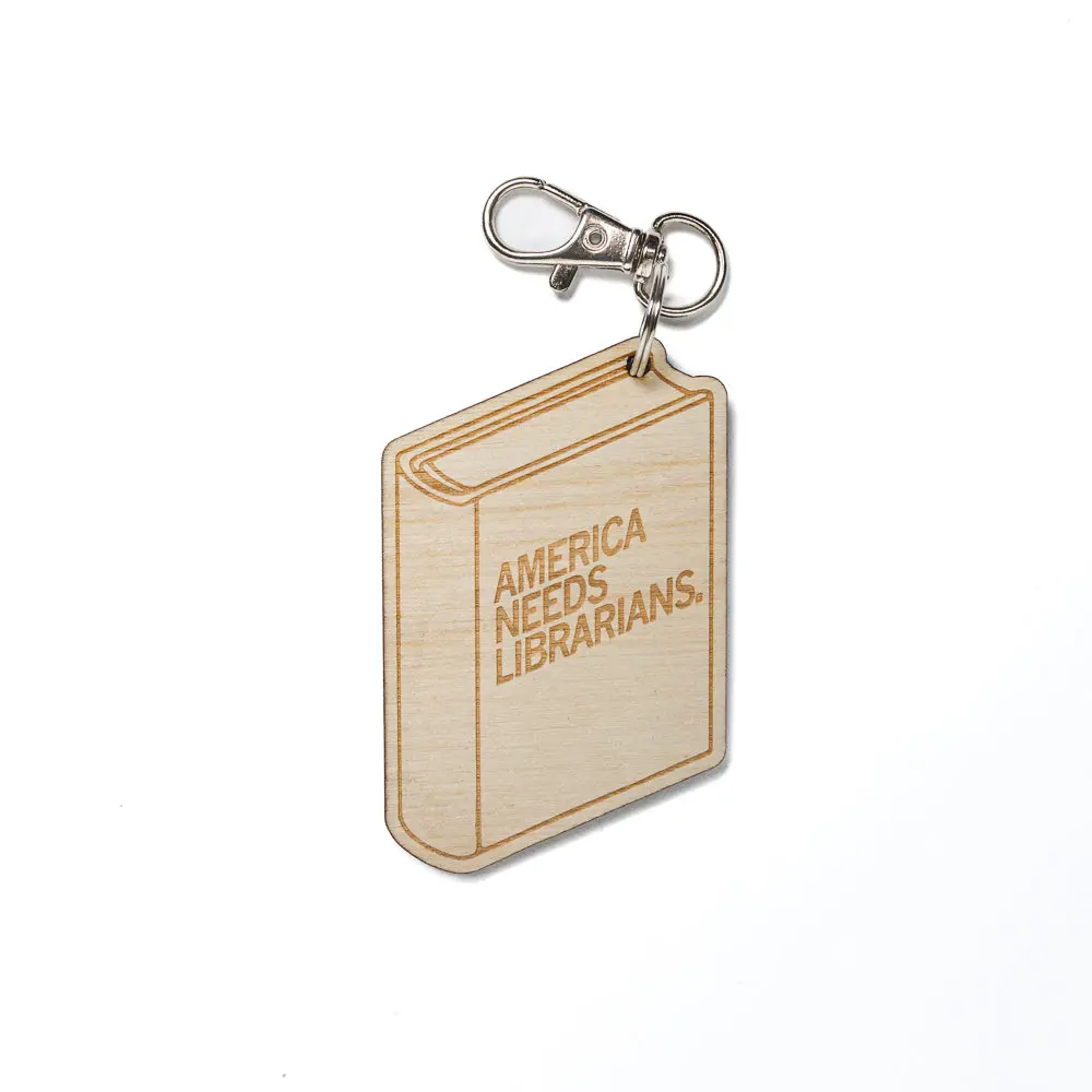 America Needs Librarians Closed Book Wood Keychain 1