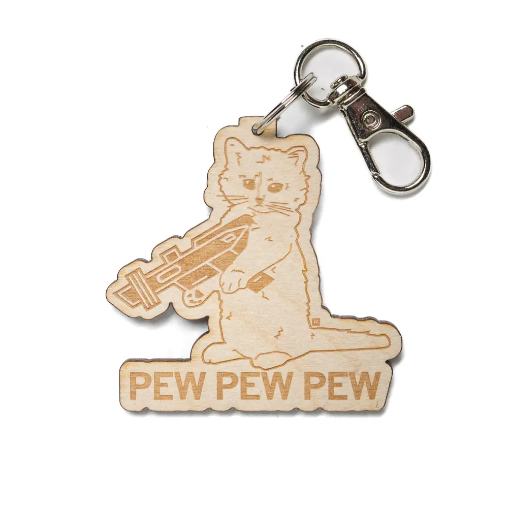 Pew Pew Pew Wood Keychain 1