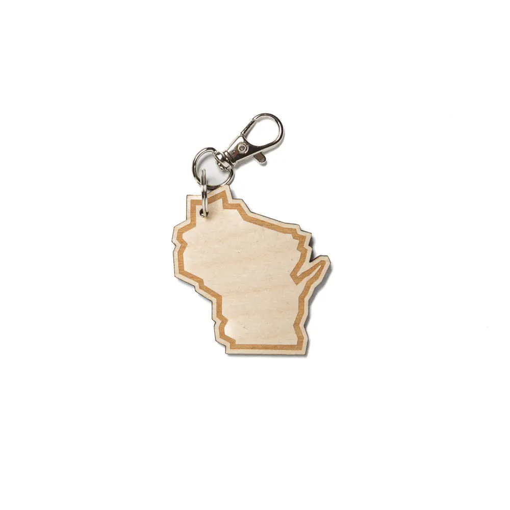 Wisconsin Outline Wood Keychain 1