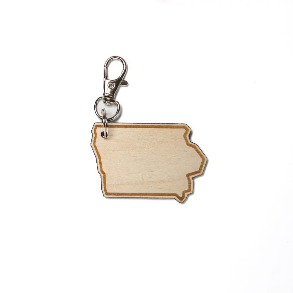 Iowa Outline Wood Keychain 1