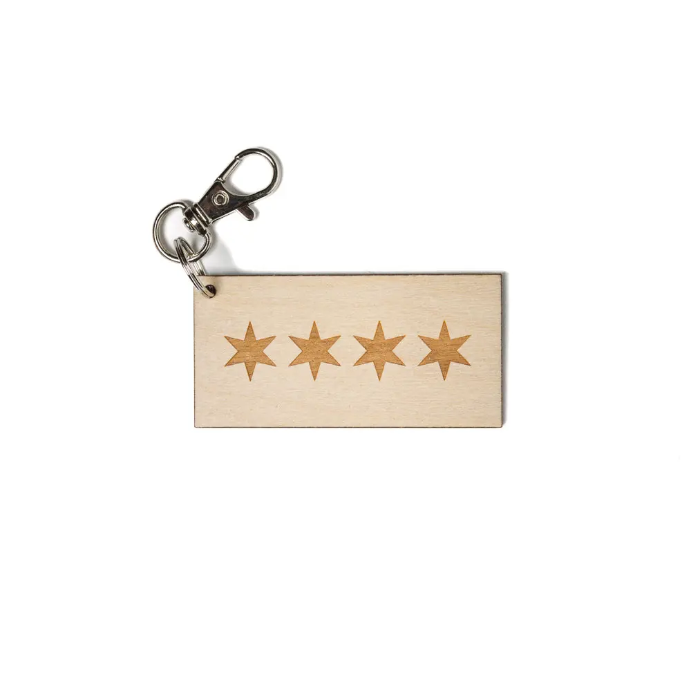 Chicago Flag Wood Keychain 1