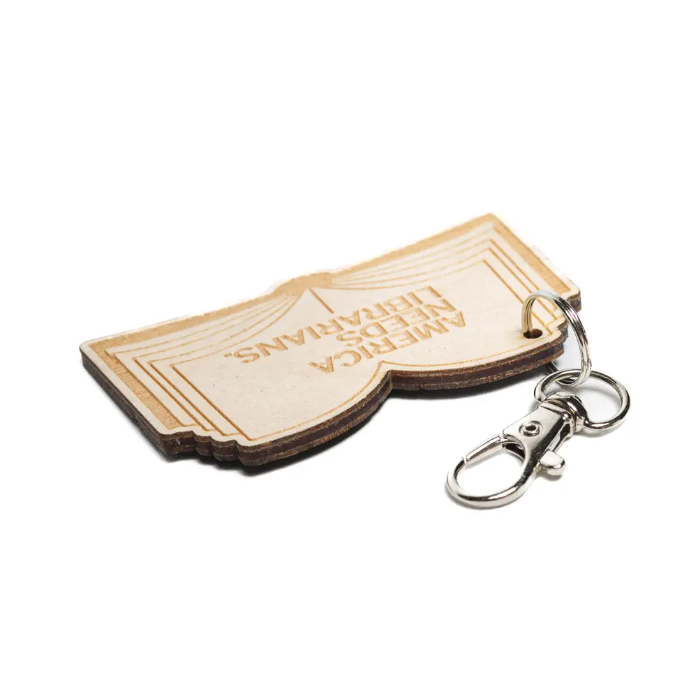 America Needs Librarians Open Book Wood Keychain 2
