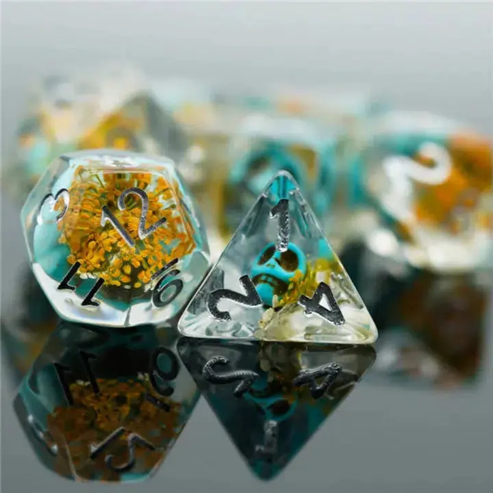 Yellow Flower With Blue Skull Rpg Dice 1