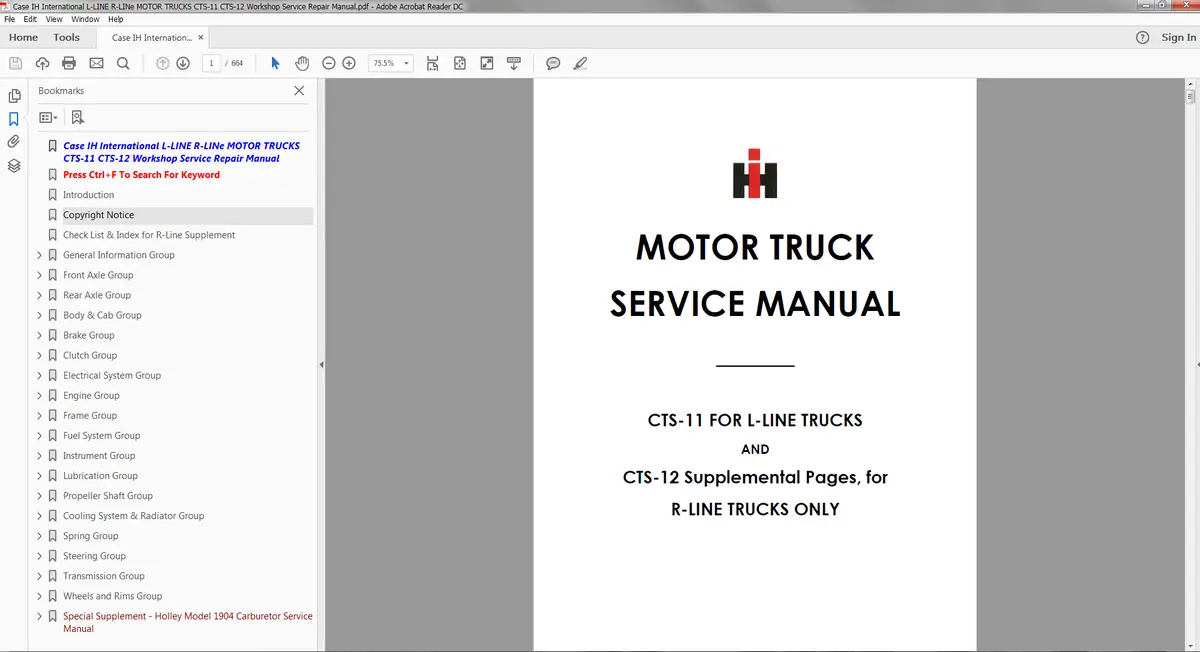 Case Ih International L-Line R-Line Motor Trucks Cts-11 Cts-12 Service Manual 1