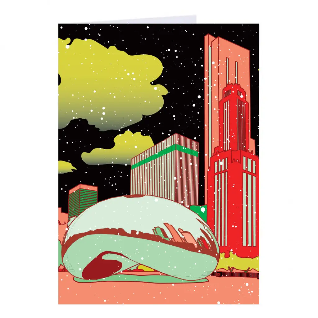 Chicago Bean Holiday Illustration Greeting Card 1