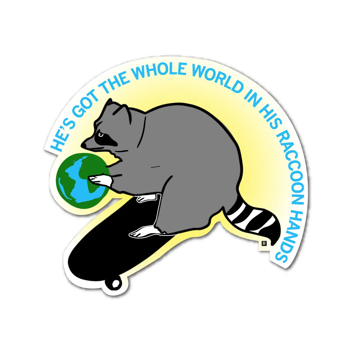 World In His Raccoon Hands Die-Cut Sticker 1