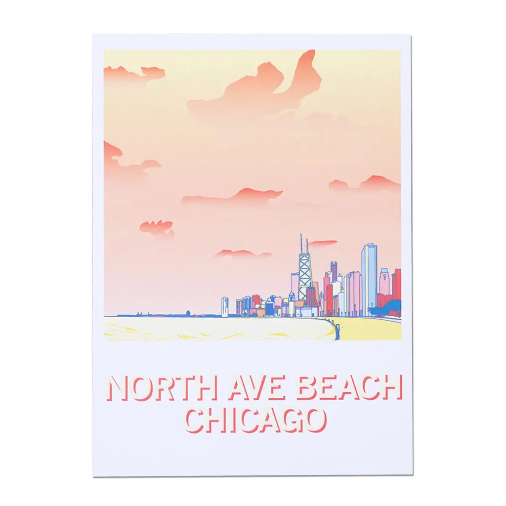 North Avenue Beach Illustration Postcard 1
