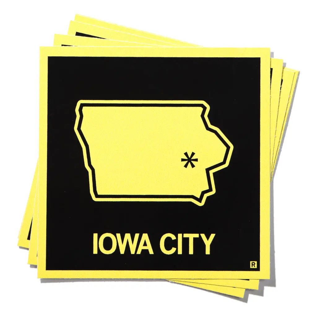 Iowa City, Iowa Outline Sticker - Gold & Black 1