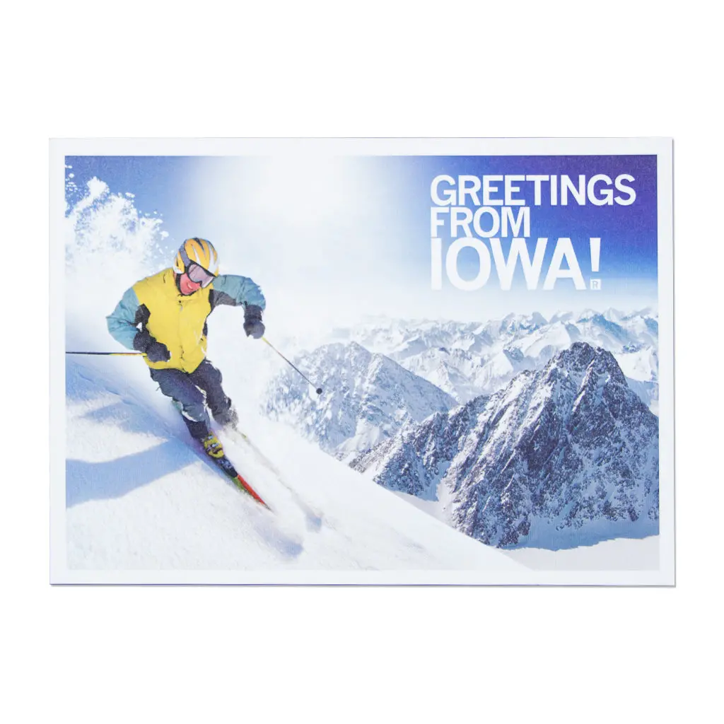 Greetings Iowa Skiing Postcard 1