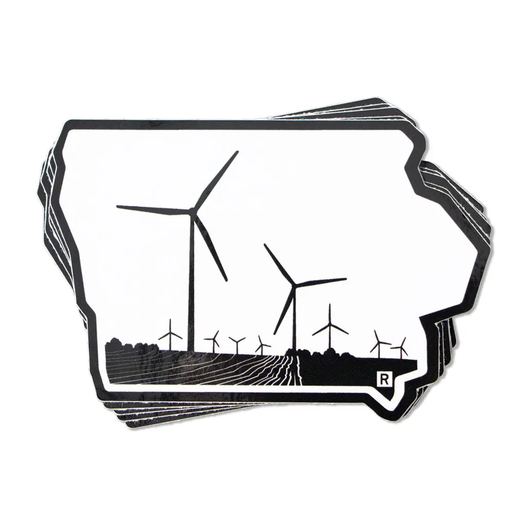 Iowa Wind Turbine Black & White Die-Cut Sticker 1