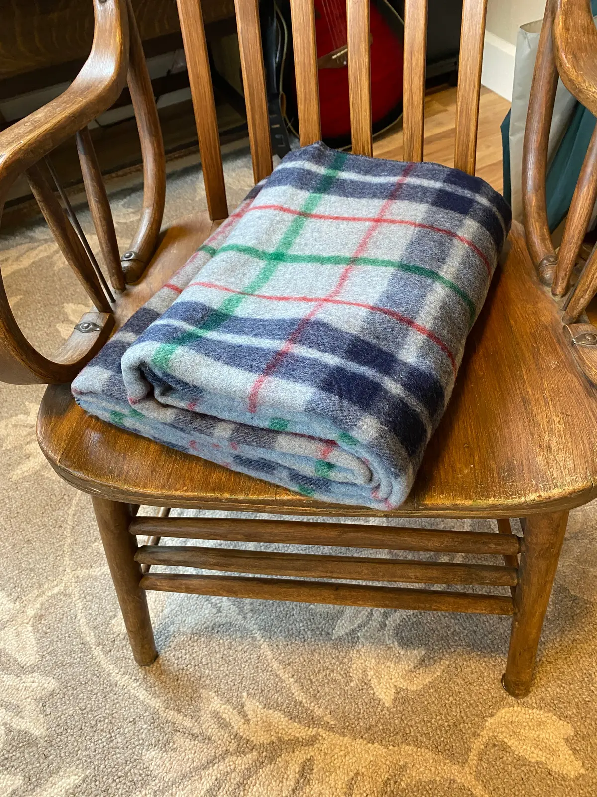 Grey/Blue Plaid Wool Blanket 1