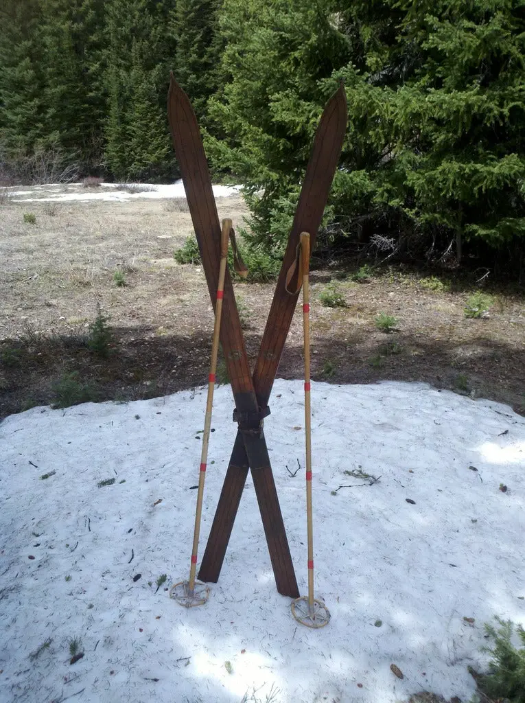 Wooden Northland Skis With Bamboo Ski Poles 2