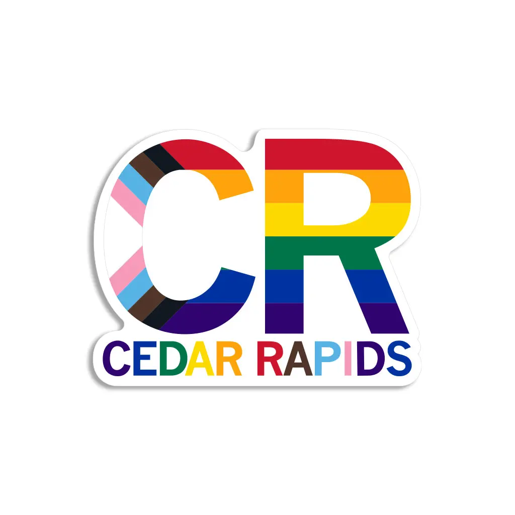 Cr Stacked Text Progress Pride Flag Die-Cut Sticker 1