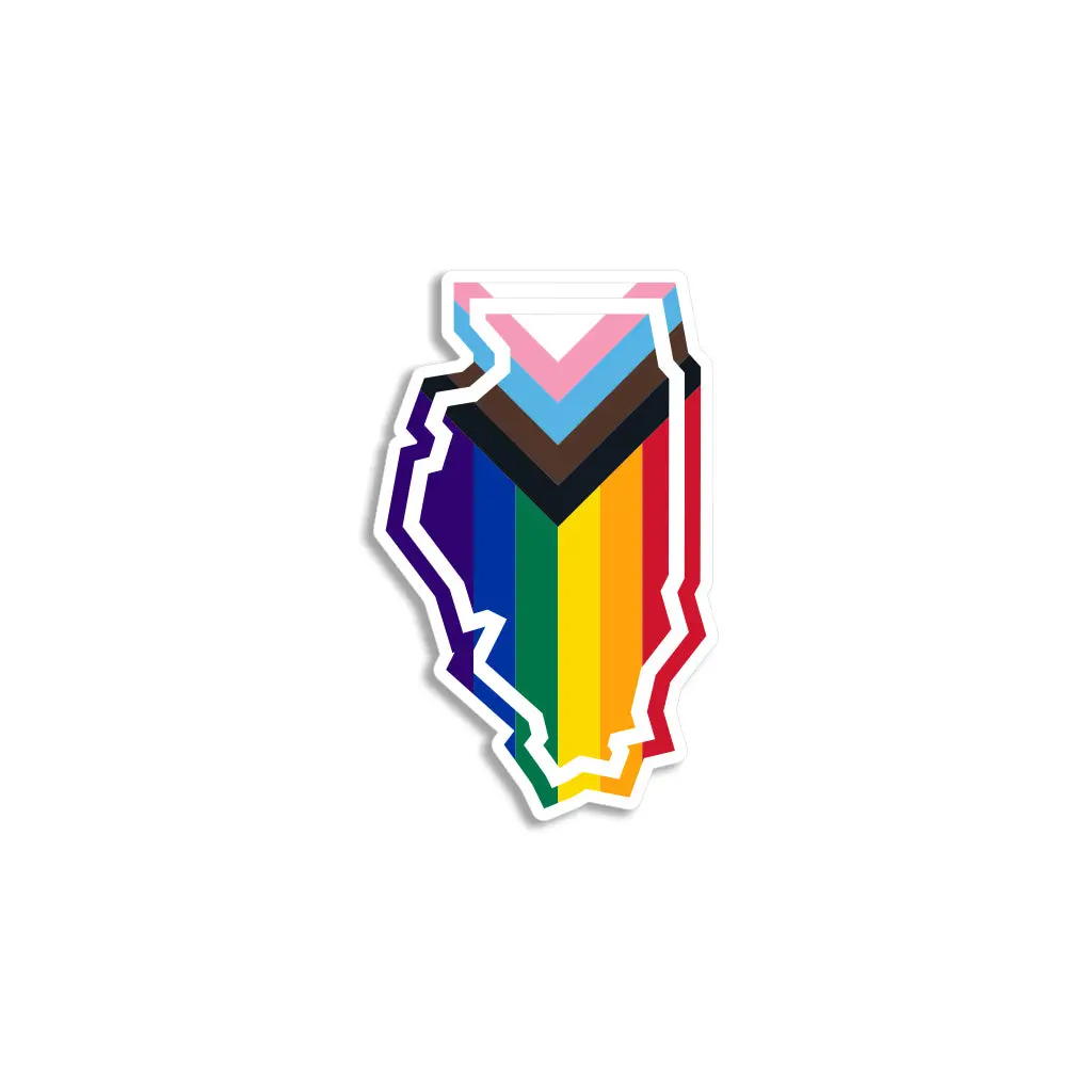 Illinois Outline Progress Pride Flag Die-Cut Sticker 1