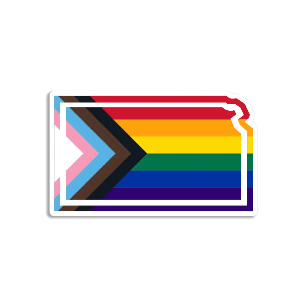 Kansas Outline Progress Pride Flag Die-Cut Sticker 1