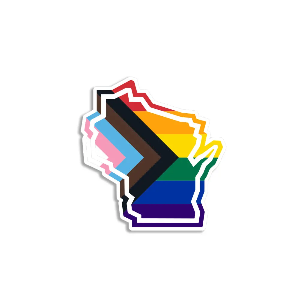 Wisconsin Outline Progress Pride Flag Die-Cut Sticker 1