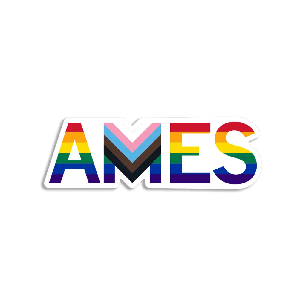 Ames Text Progress Pride Flag Die-Cut Sticker 1