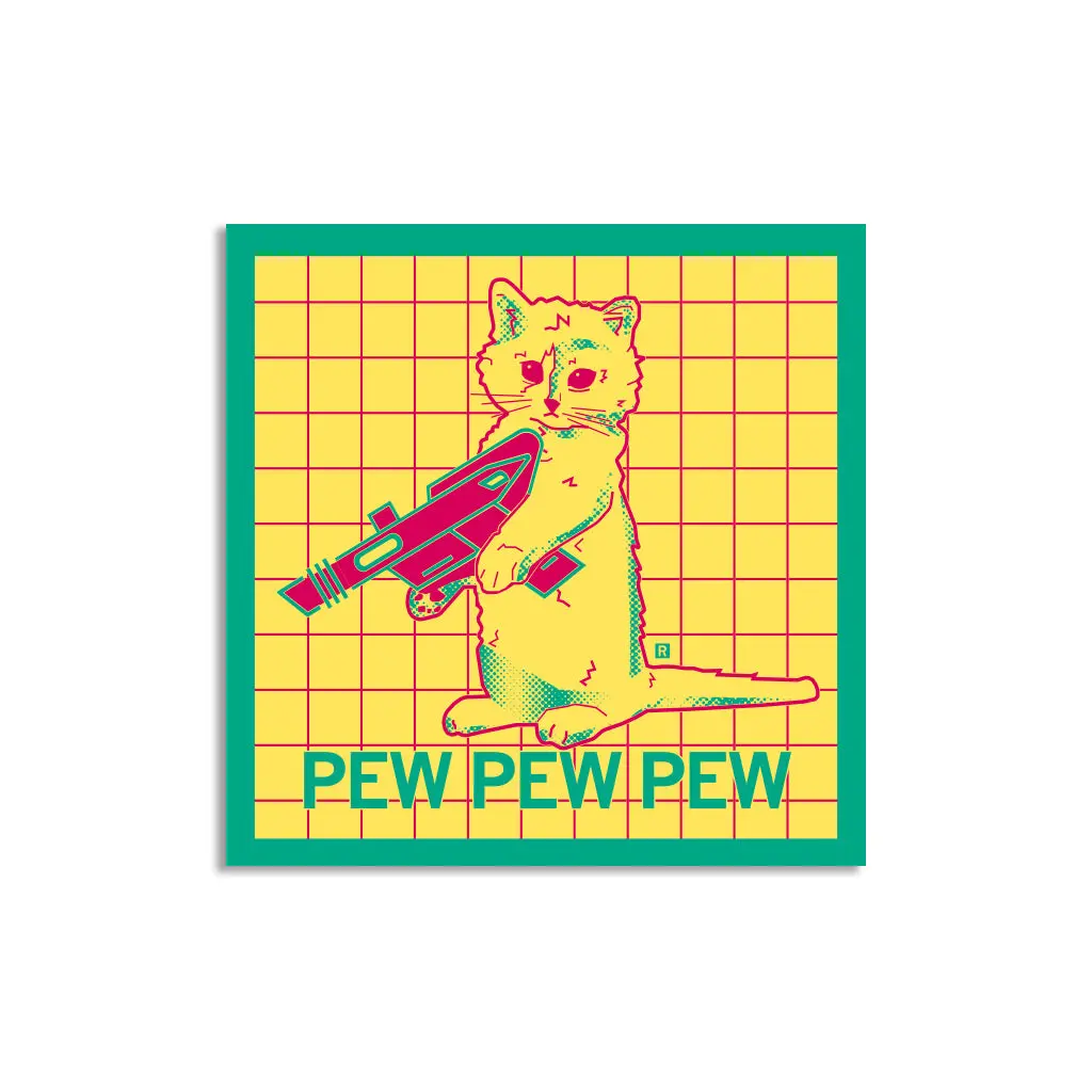 Pew Pew Pew Vaporwave Yellow Sticker 1