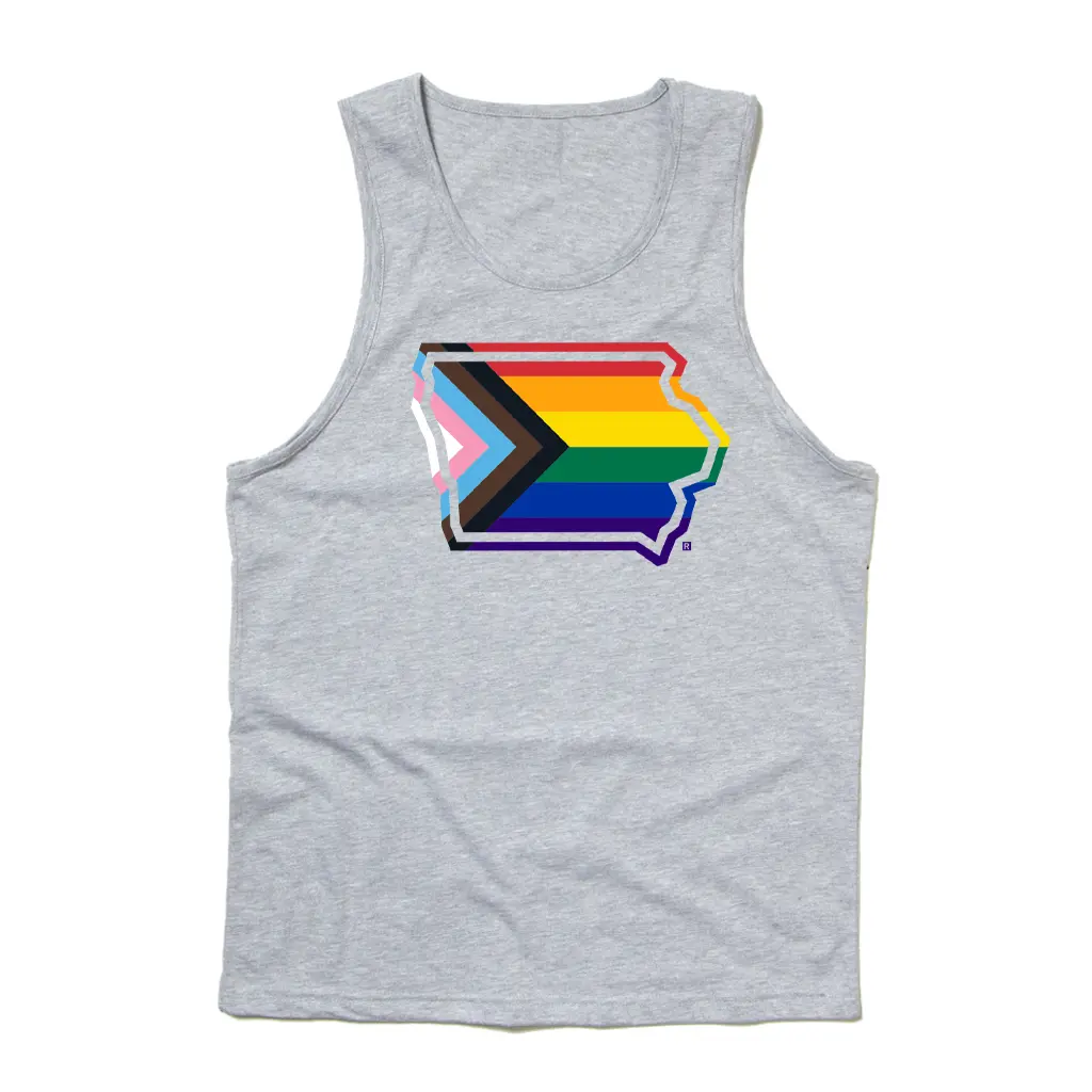 Iowa Outline Progress Pride Flag Tank Top 2