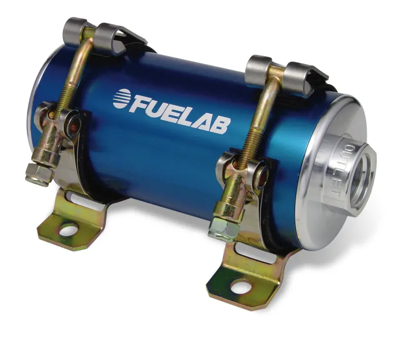 Fuelab Prodigy Inline Fuel Pump – Compact Carbureted Design, 800 Hp Capacity, Internal Bypass, Blue Housing 1