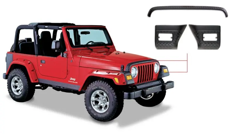 Bushwacker Trail Armor Hood Protector & Front Corner Guards – Black, For 1997–2006 Jeep Wrangler 1