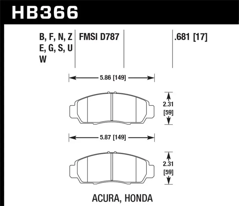 Hawk Ceramic Street Front Brake Pads For Honda Accord, Tsx, Tl, Cl, And More 1