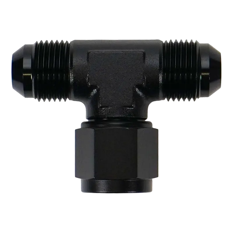 Deatschwerks 8An Swivel Tee Fitting: Male Flare To Female Flare, 90-Degree Angle 1