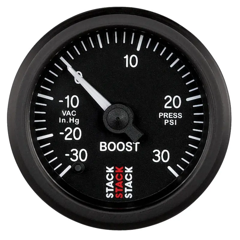 Autometer Stack 52Mm Pro Stepper Motor Boost/Vacuum Gauge (-30 Inhg To +30 Psi) With T-Fitting – Black Housing 1
