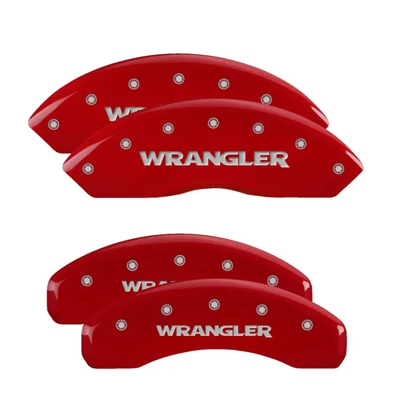 Mgp Engraved 4-Piston Caliper Covers – Red Finish With Silver Chrome Accent For Jeep Wrangler 1