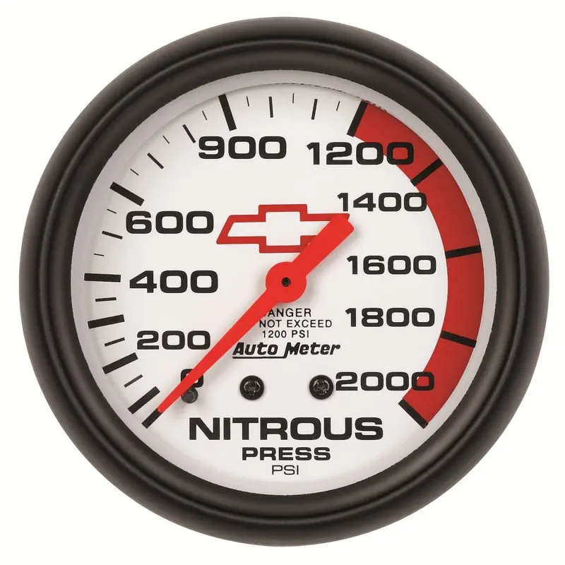 Autometer 2-5/8" Mechanical Nitrous Pressure Gauge – 2000 Psi, Chevy Red Bowtie Face 1