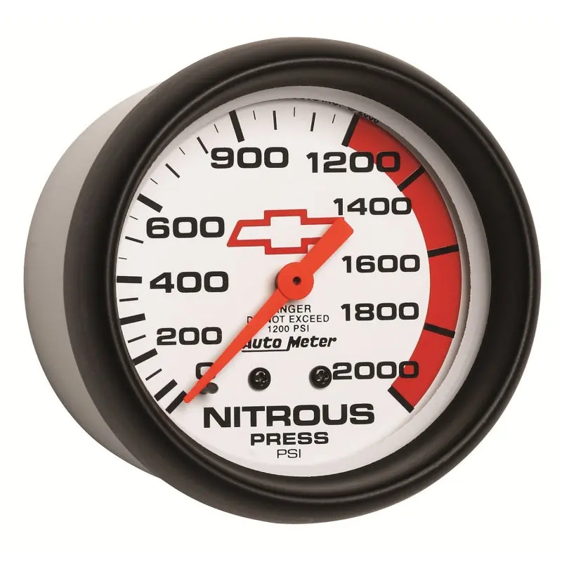 Autometer 2-5/8" Mechanical Nitrous Pressure Gauge – 2000 Psi, Chevy Red Bowtie Face 2