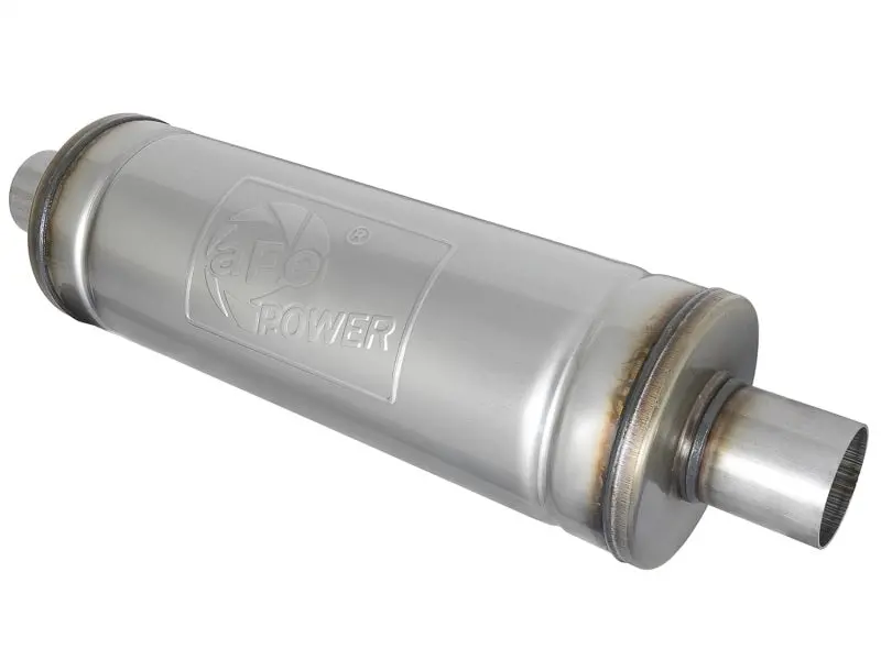Afe Mach Force Xp Stainless Steel Muffler – 2.5In Inlet/Outlet, 18In Length, 6In Diameter Round Design 1